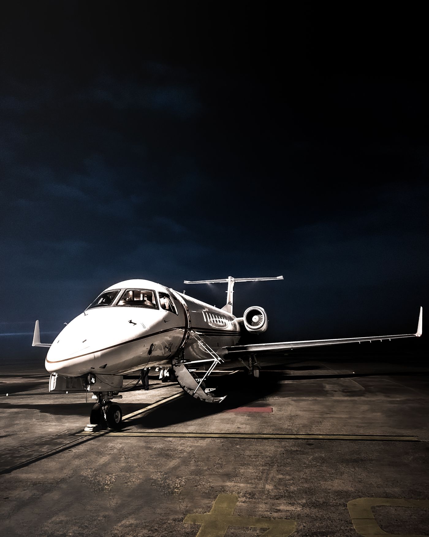 Private jet at night